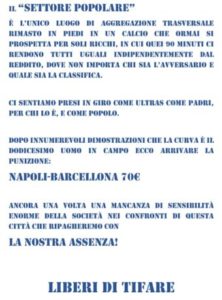 Napoli-Barcellona senza Curva B.