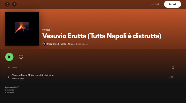 "Vesuvio erutta" su Spotify, canzone ultras razzista