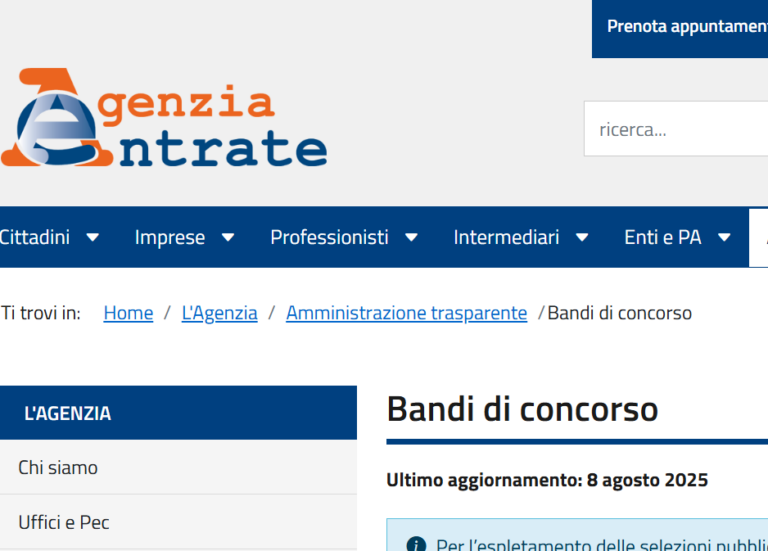 Concorso agenzia delle entrate 2025: 2700 posti, scadenza 11 agosto concorso Agenzia delle Entrate 2025
