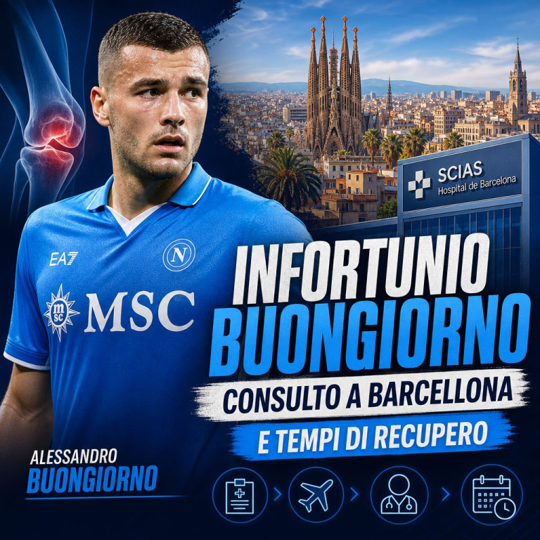 Alessandro Buongiorno durante il recupero dopo l’infortunio, con consulto medico a Barcellona