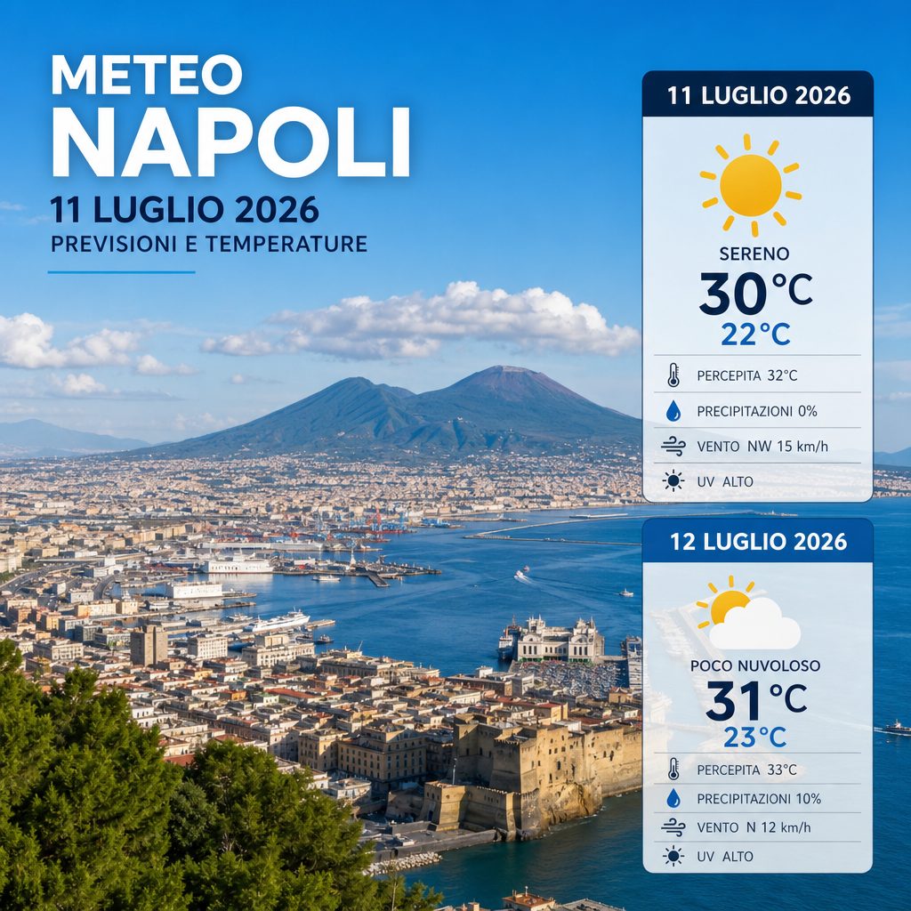 Previsioni meteo Napoli per l’11 e 12 luglio 2026 con temperature previste