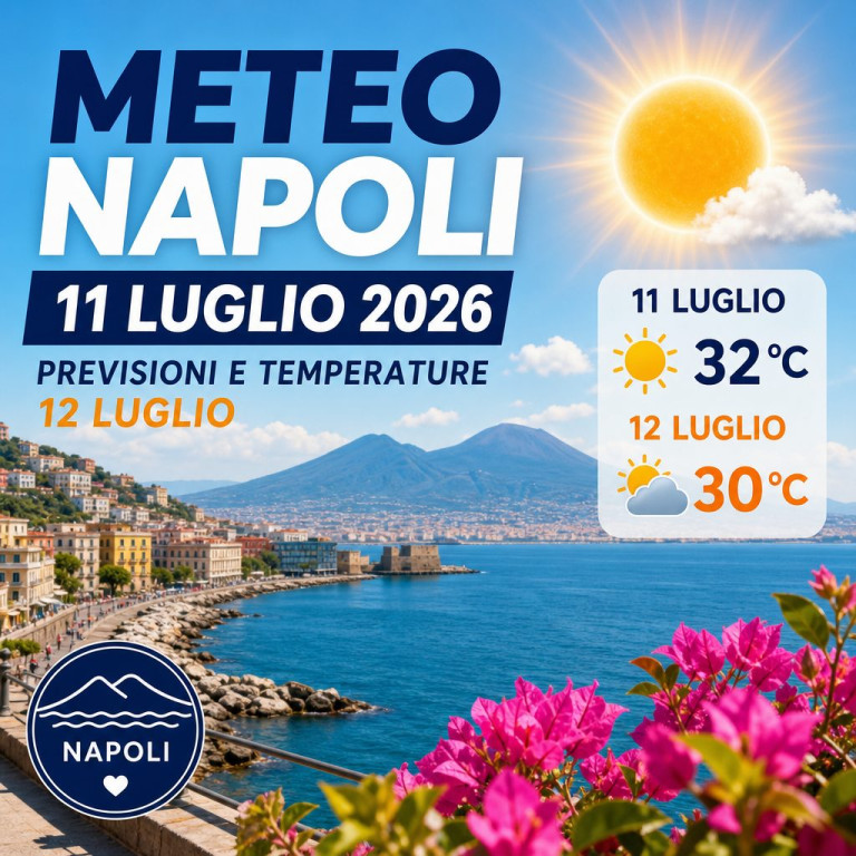 Previsioni meteo Napoli 11 e 12 luglio 2026 con temperature di 32°C e 30°C