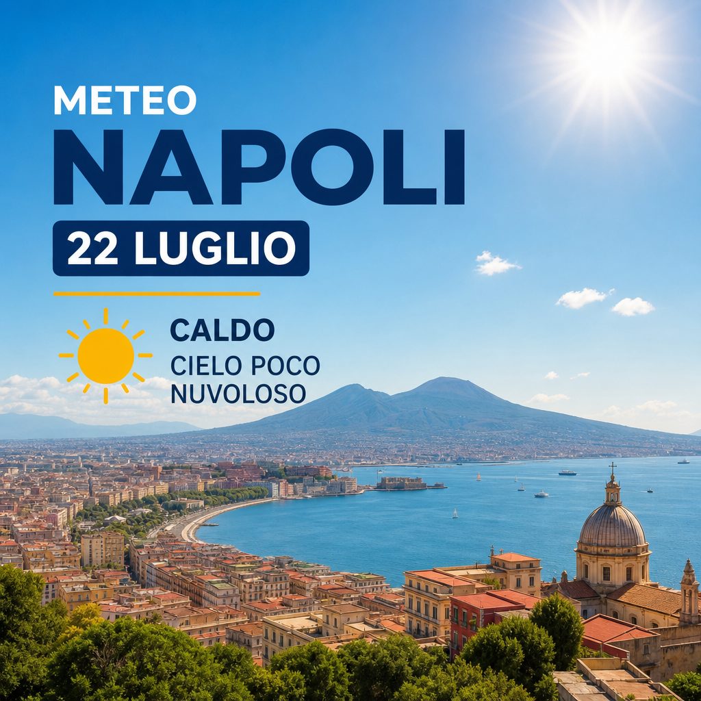 Weather forecast for Naples on July 22: hot temperatures and partly cloudy skies.