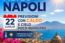 Weather forecast graphic for Naples on July 22, showing hot temperatures and mostly clear skies.