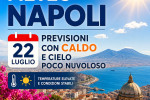 Weather forecast graphic for Naples on July 22, showing hot temperatures and mostly clear skies.
