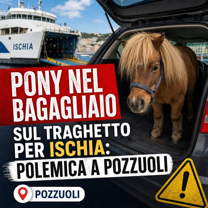 Pony nel bagagliaio di un’auto su un traghetto per Ischia, con polemica a Pozzuoli