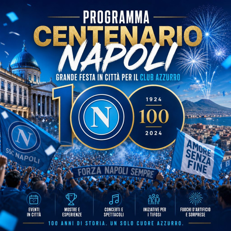 Programma del centenario Napoli con eventi, concerti e fuochi d'artificio per i 100 anni dell'SSC Napoli