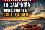 Beach scene in Castel Volturno, Campania, with emergency responders after a woman drowns