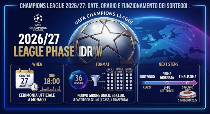 Champions League 2026/27: data, orario e funzionamento dei sorteggi