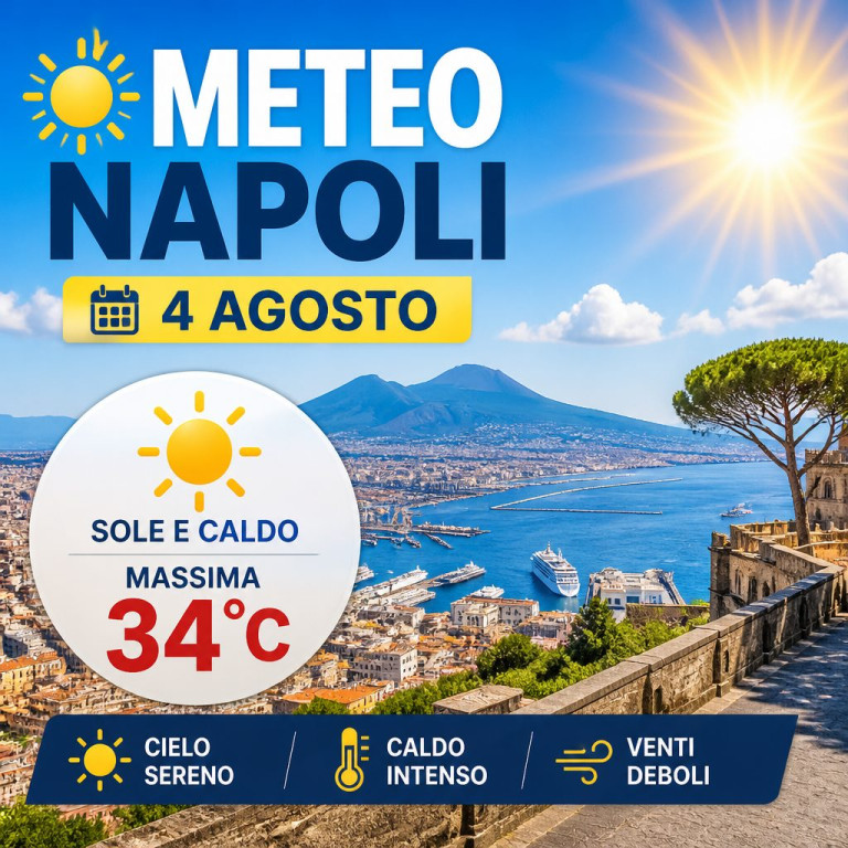 Sunny weather forecast for Naples on August 4, with a high of 34°C.
