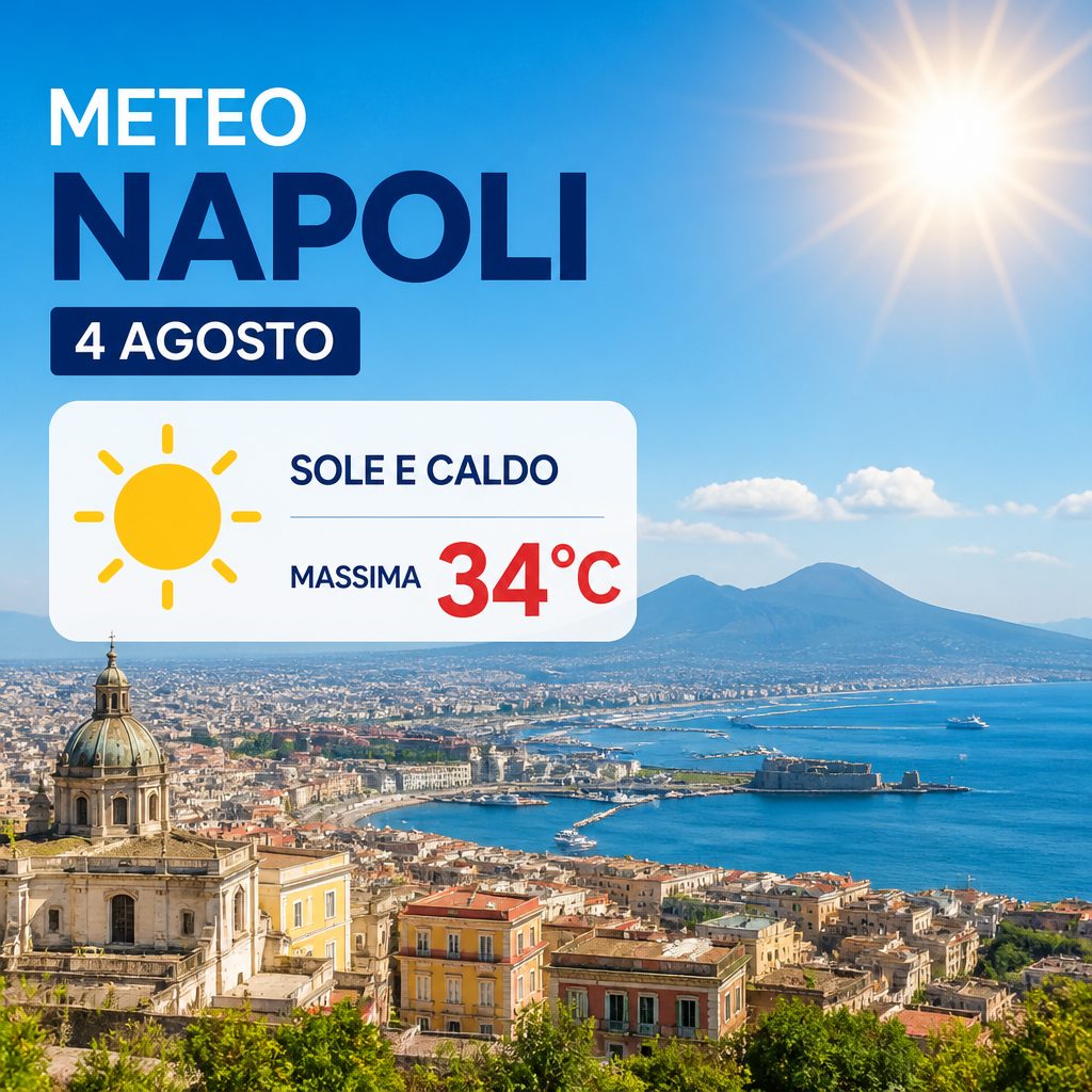 Sunny weather forecast for Naples on August 4, with a high of 34&deg;C.
