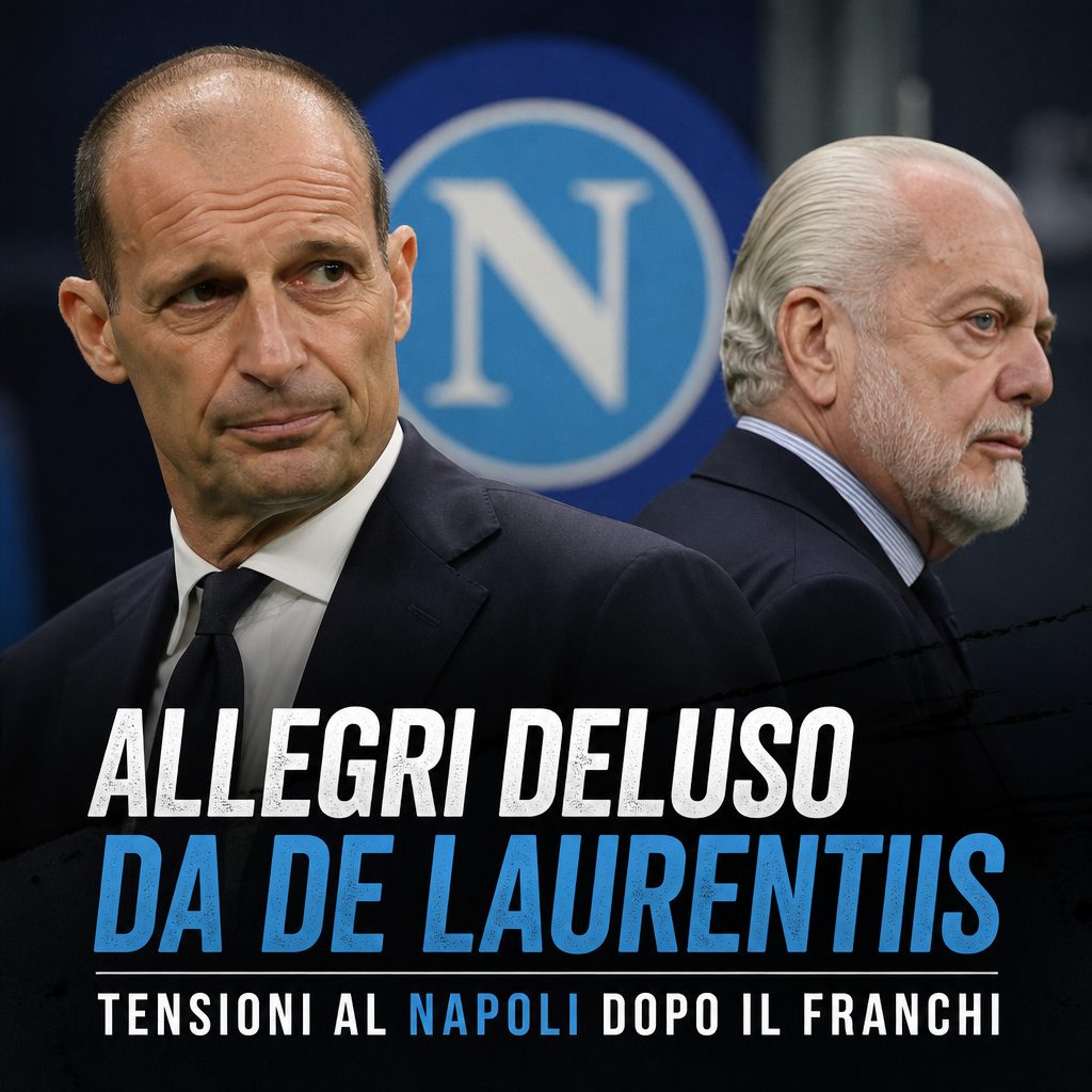 Allegri looks upset after the match as tensions rise with De Laurentiis at Napoli.